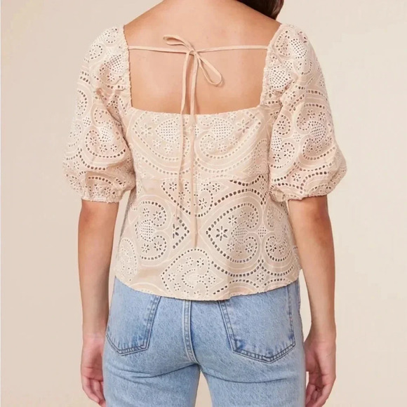 LUCY PARIS CELESTE EYELET SHORT SLEEVE TOP BLOUSE SHIRT SMALL - Picture 3 of 7